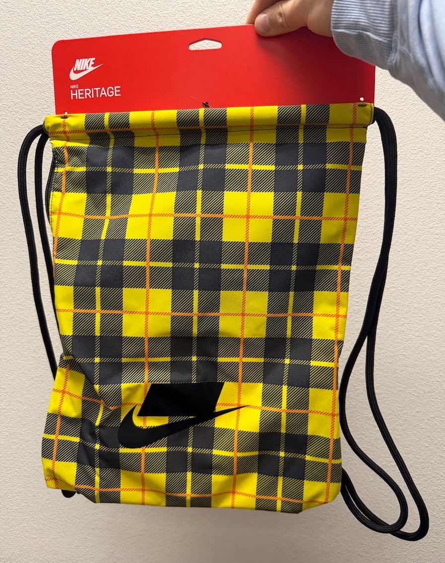 Nike Gym Sack Backpack Heritage 2.0 Yellow/Black Plaid